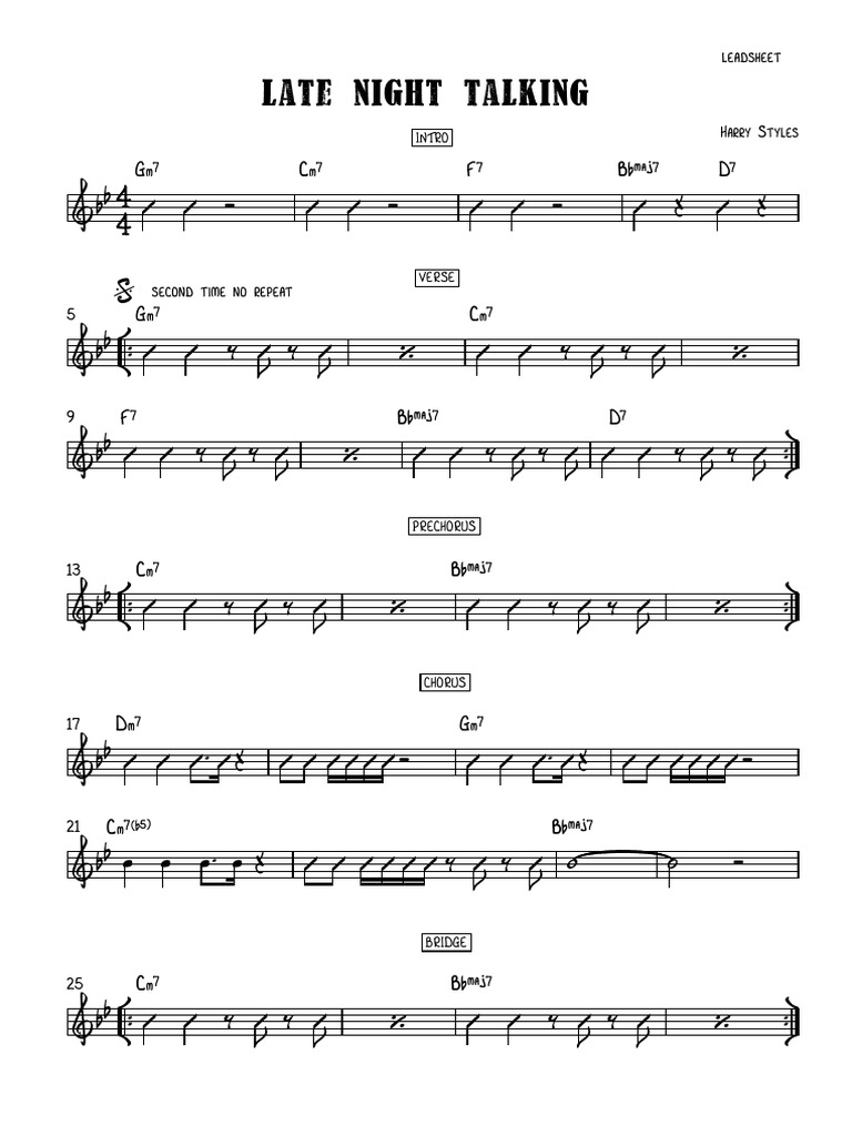 Late Night Talking Harry Styles Leadsheet BB PDF