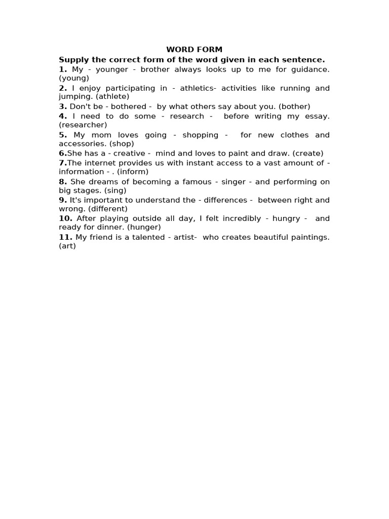 Bai tap word form pdf