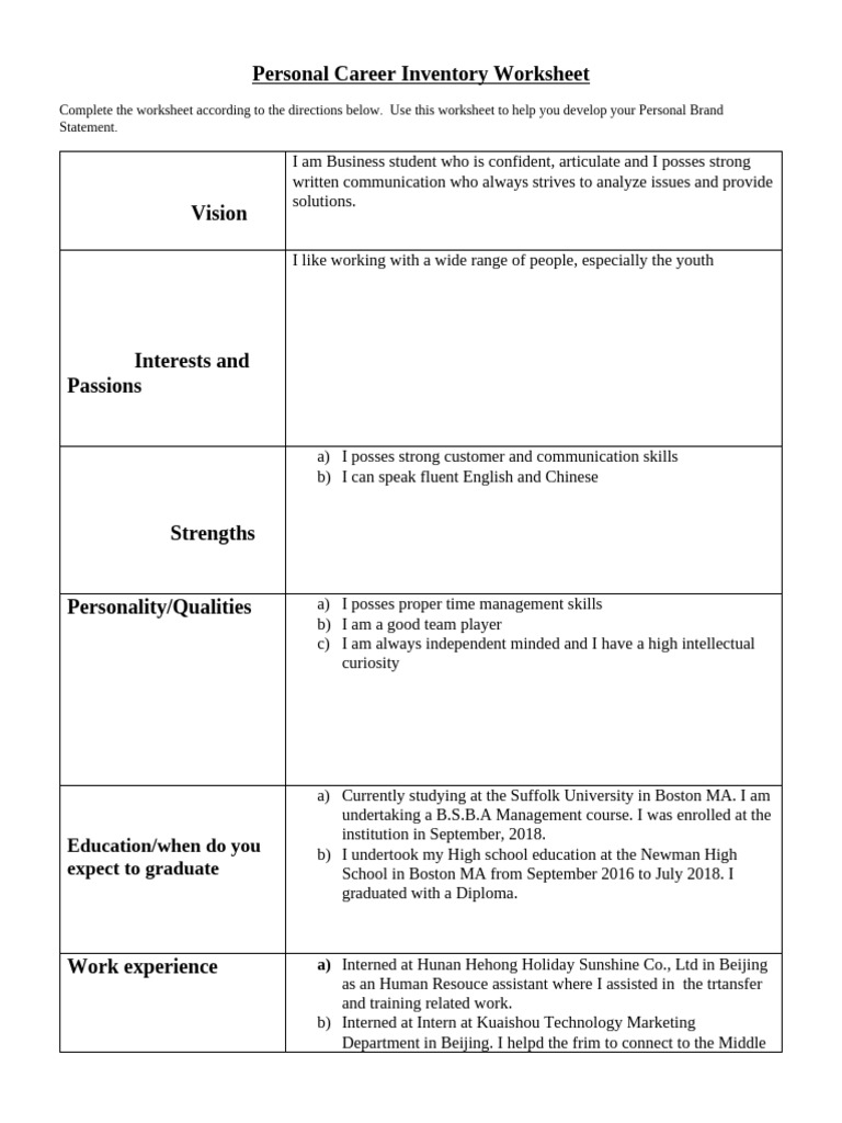 Personal Career Inventory Assignment 8611771183162282 | PDF | Social ...