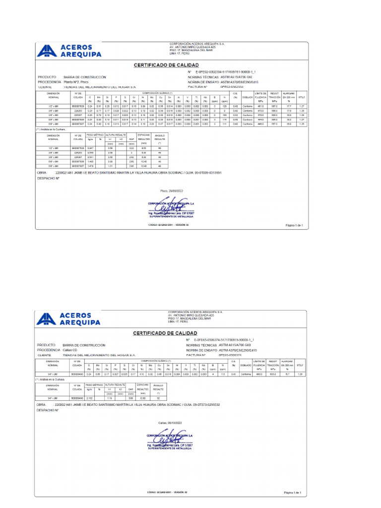 Certificado Acero | PDF