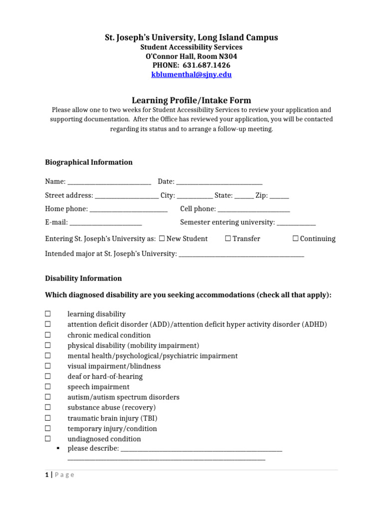 Learning Profile-Intake Packet - LI | PDF
