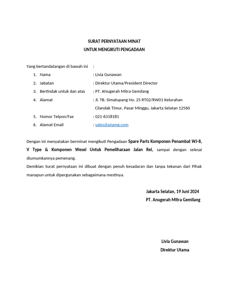 Draft Surat Pernyataan Minat | PDF