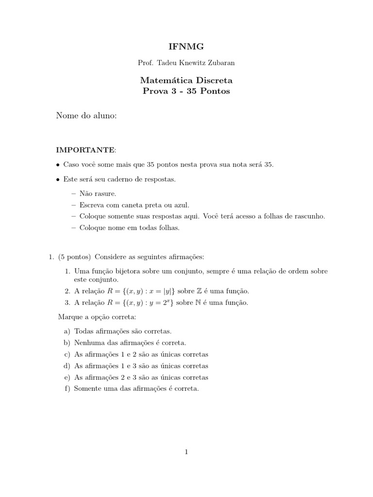 Prova 3 Disc 2024 1-1 | PDF