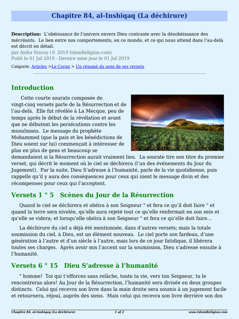 Chapter 84 Al-Inshiqaq The Splitting Apart 11348 FR | PDF