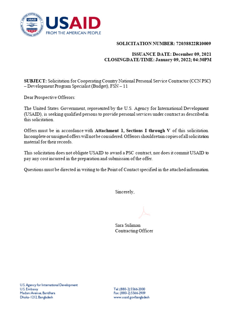 USAID SOLICITATION - Development Program Specialist Budget FSN-11 ...