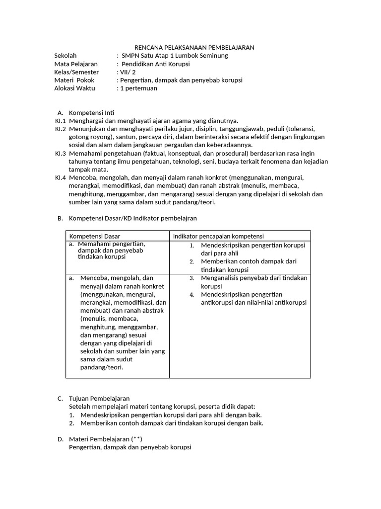 RPP Pak Kelas 7 | PDF
