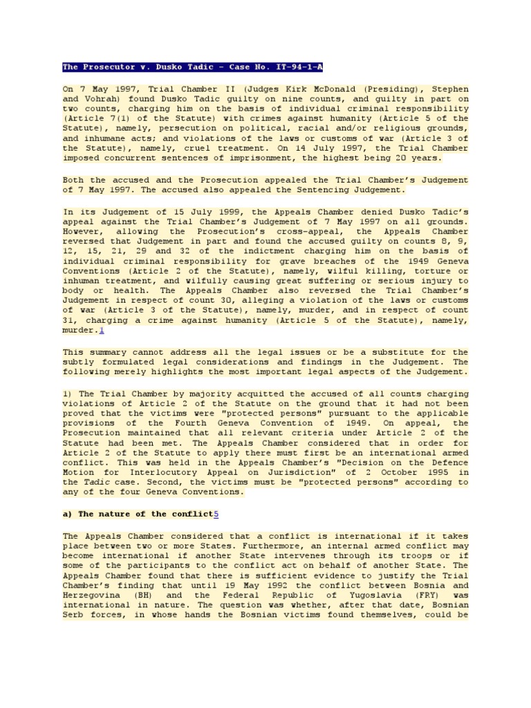 Dusko Tadic Case Overview | PDF | Crimes Against Humanity | Prosecutor