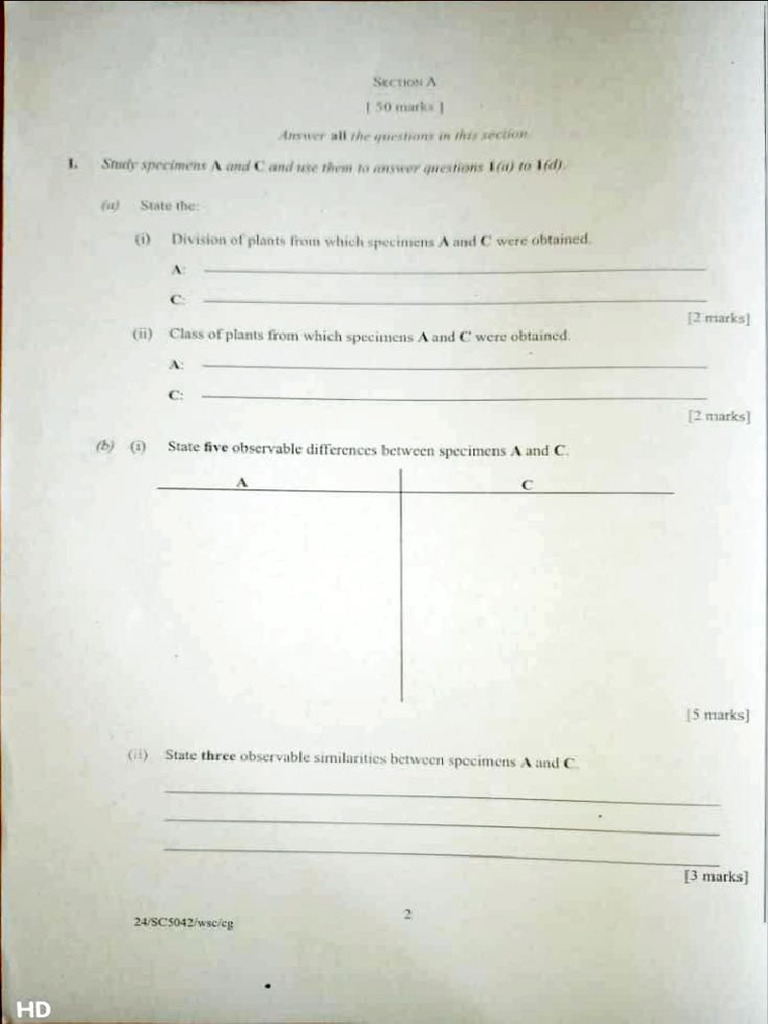 Biology (Practical) (Alt A) - WASSCE 2024 | PDF