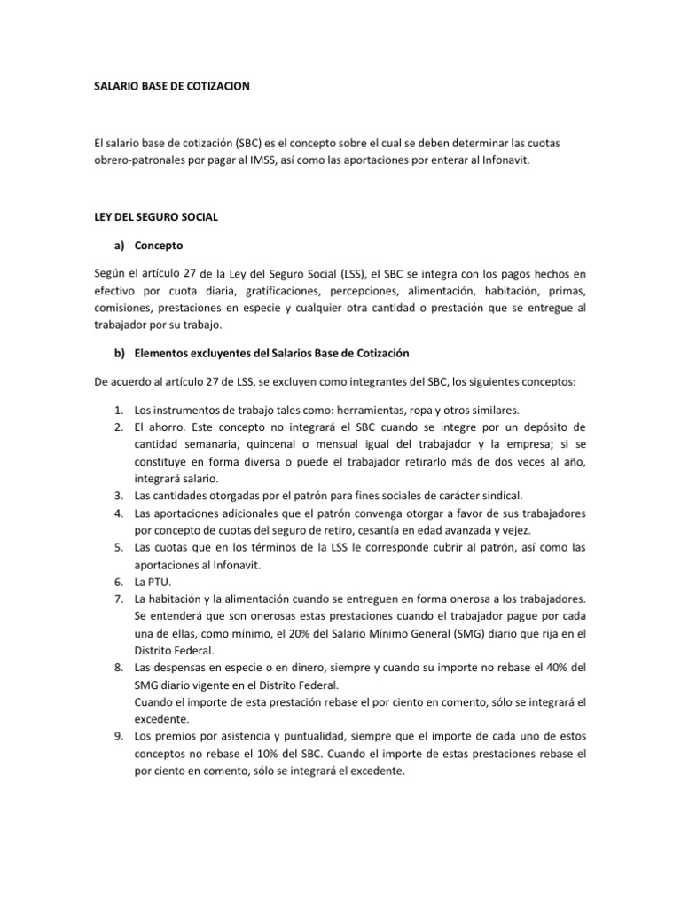 Salario Base de Cotizacion | PDF | Salario mínimo | Salario
