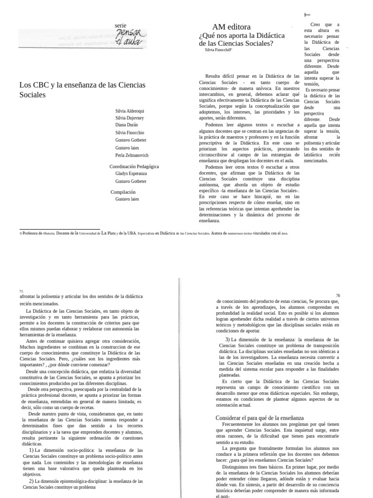Los CBC y La Enseñanza de Las Ciencias Sociales: AM Editora | PDF