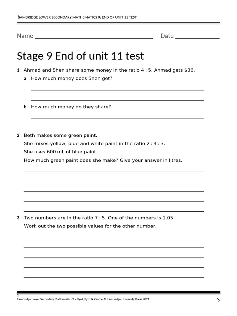 Unit 11 End of Unit Test | PDF