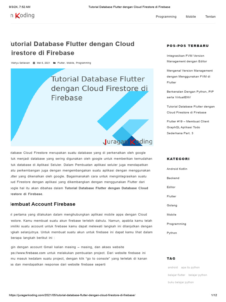 Tutorial Database Flutter Dengan Cloud Firestore Di Firebase | PDF