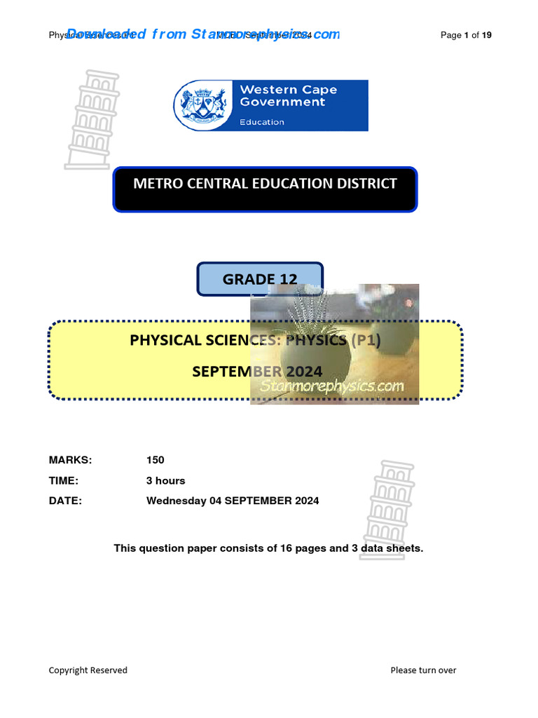 WC Physical Sciences Grade 12 September 2024 P1 and Memo | PDF | Force ...
