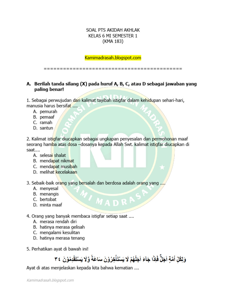 Asesmen Akidah Akhlak Kelas 1 SD
