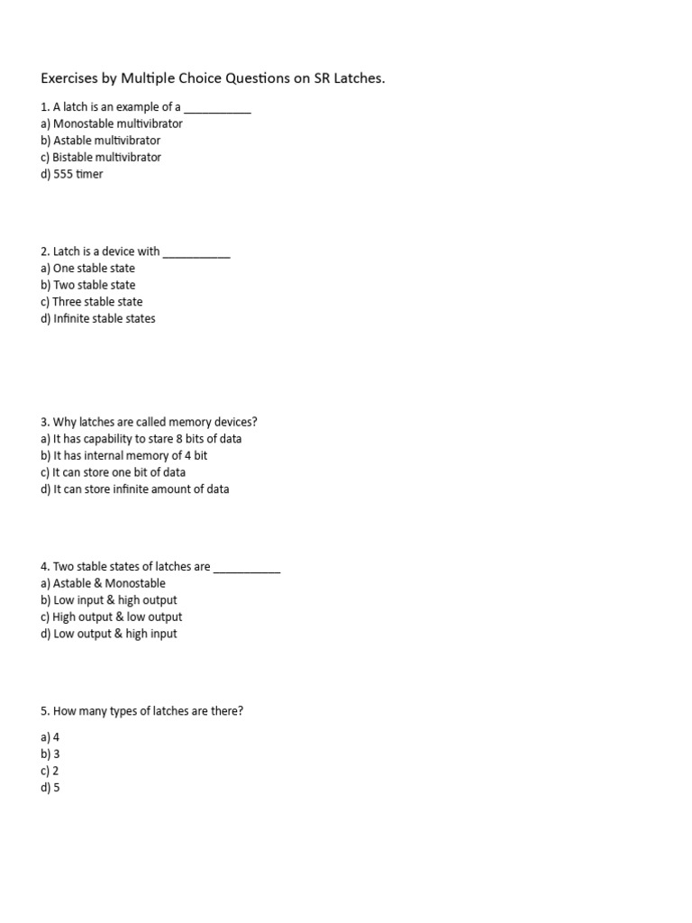 Exercises On SR Latch | PDF