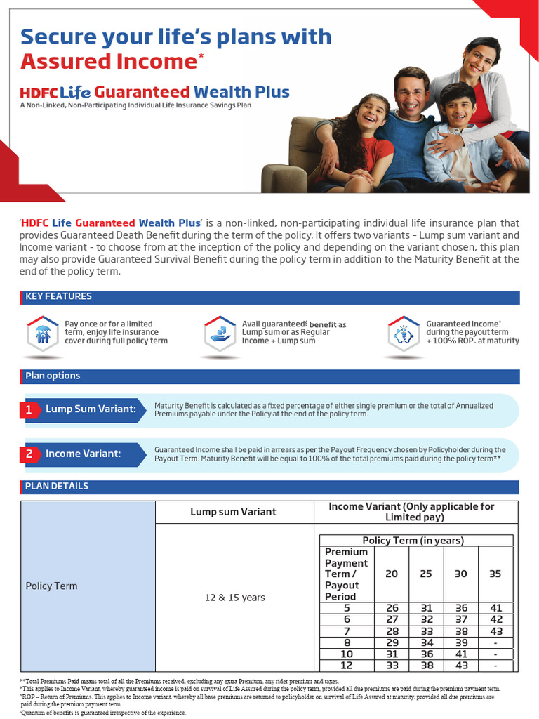 English - HDFC Life Guaranteed Wealth Plus - One Pager | PDF