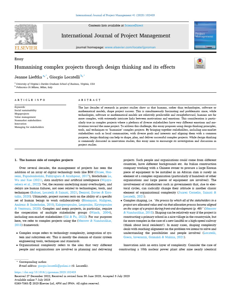 Humanising Complex Projects Through Design - 2023 - International ...