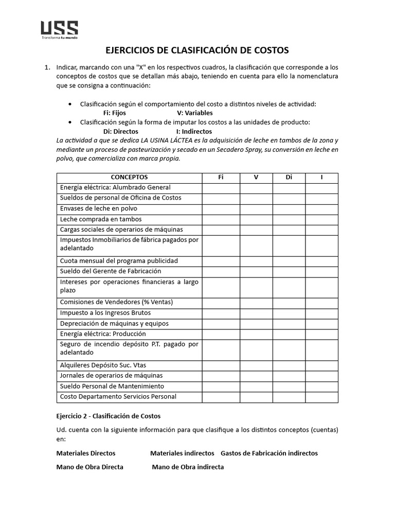Ejercicios de Clasificación de Costos | PDF | Salario | Economias
