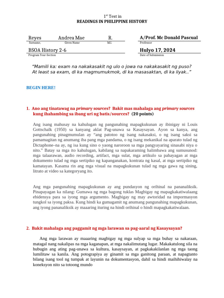 First Test in RIPH For OU Students | PDF