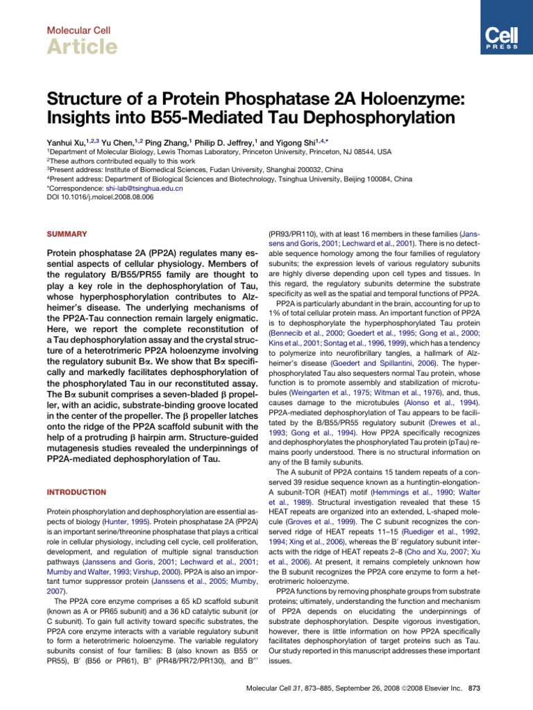 Structure of A Protein Phosphatase 2A Holoenzyme | PDF