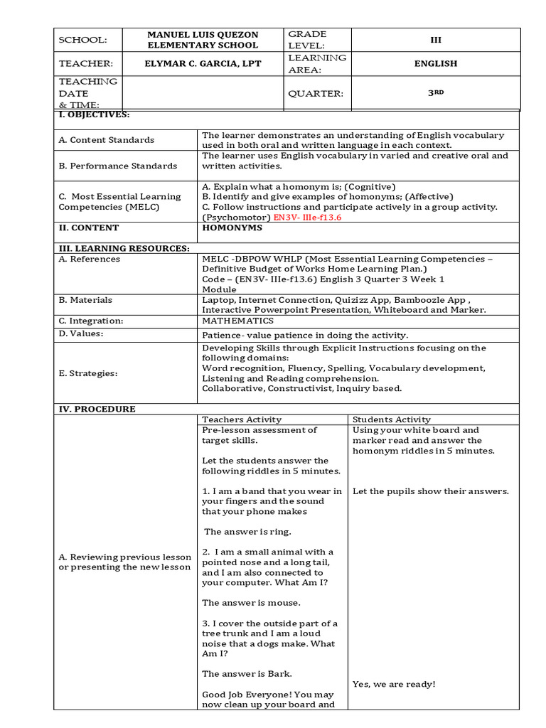Lesson Plan | PDF