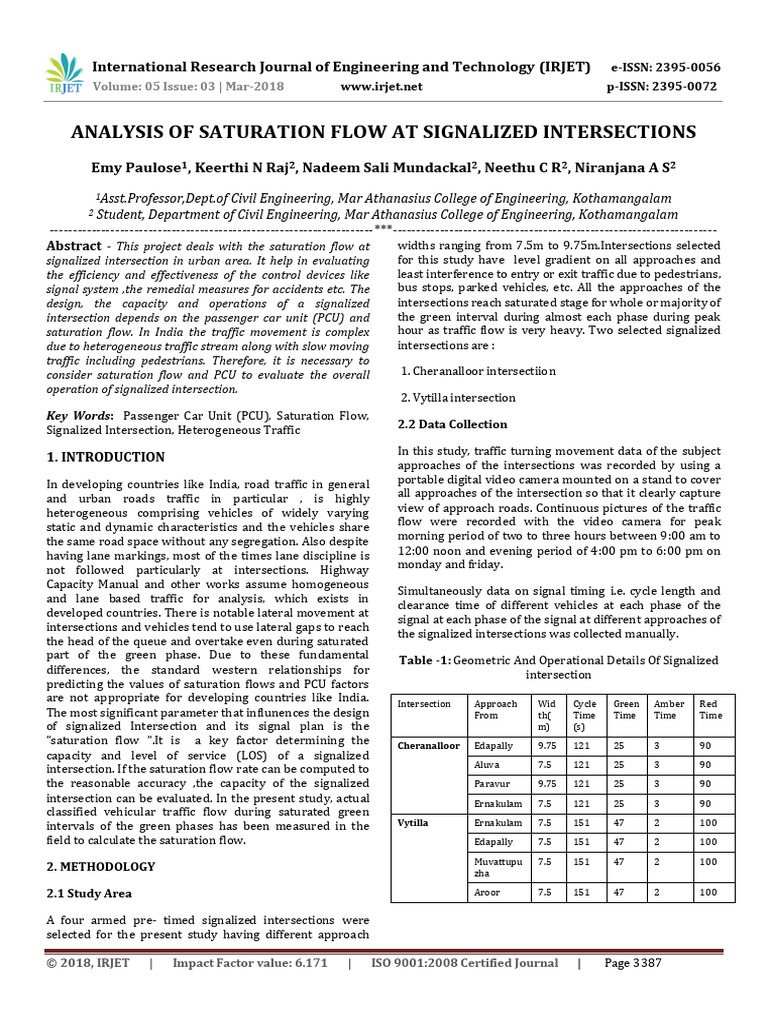 Analysis of Saturation Flow at Signalized Intersections | PDF