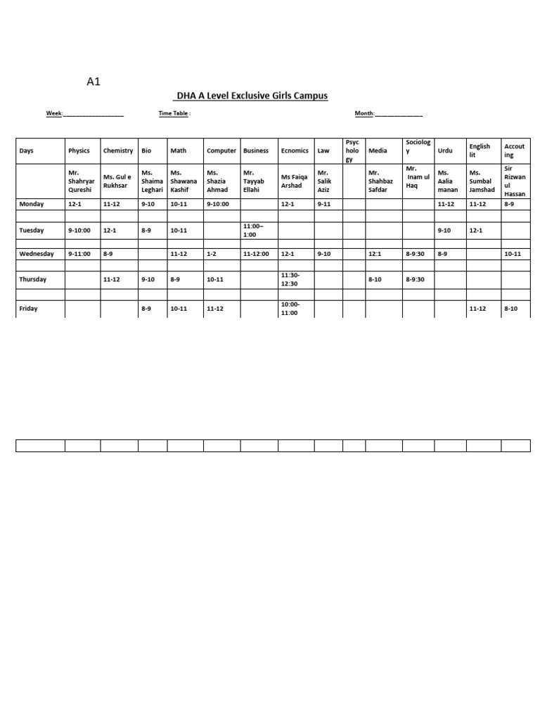 A1 TIME TABLE Updated Names | PDF
