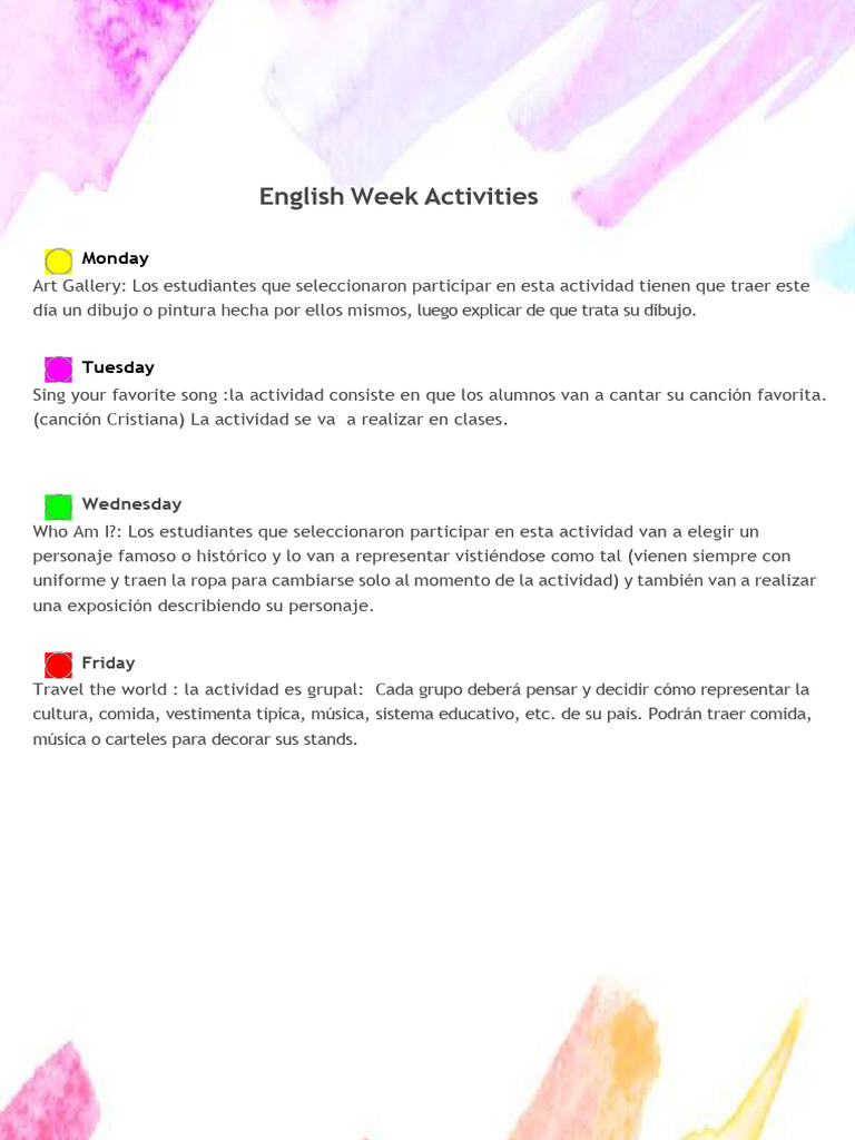 English Week Activities Pdf