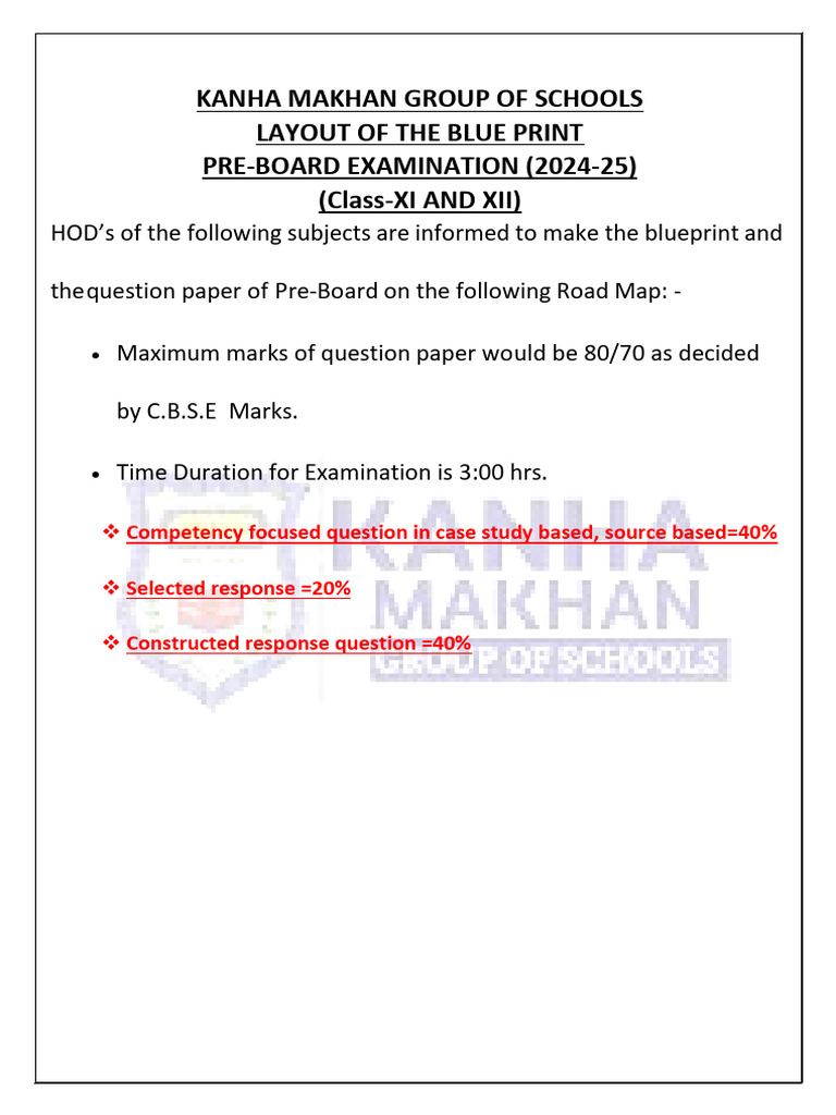 Paper Layout Half Yearly Class 11 & 12 | PDF