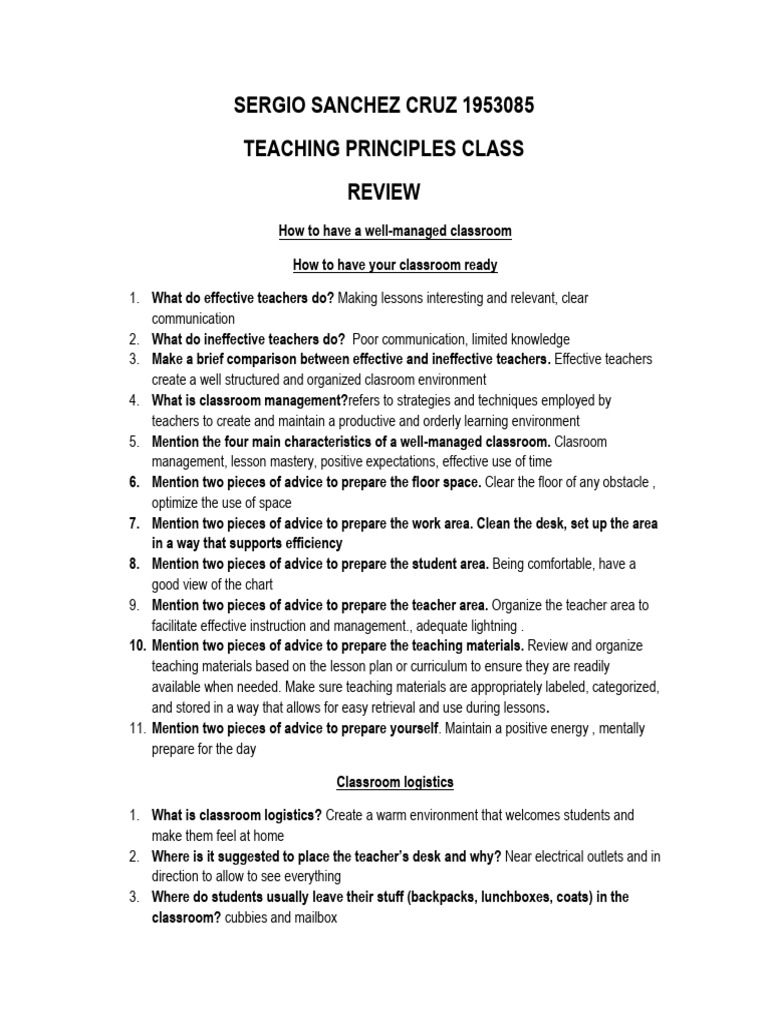 Teaching Principles Class Review - SSC | PDF | Classroom | Career & Growth