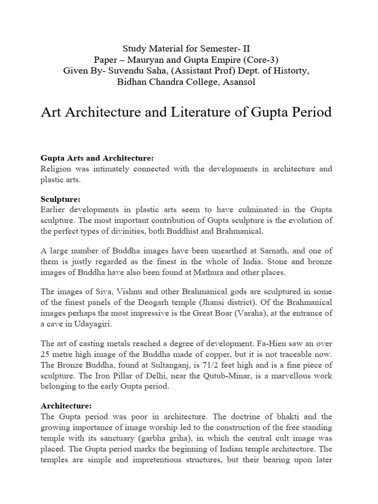 2005180549art Architeccture and Literature of Gupta Period | PDF