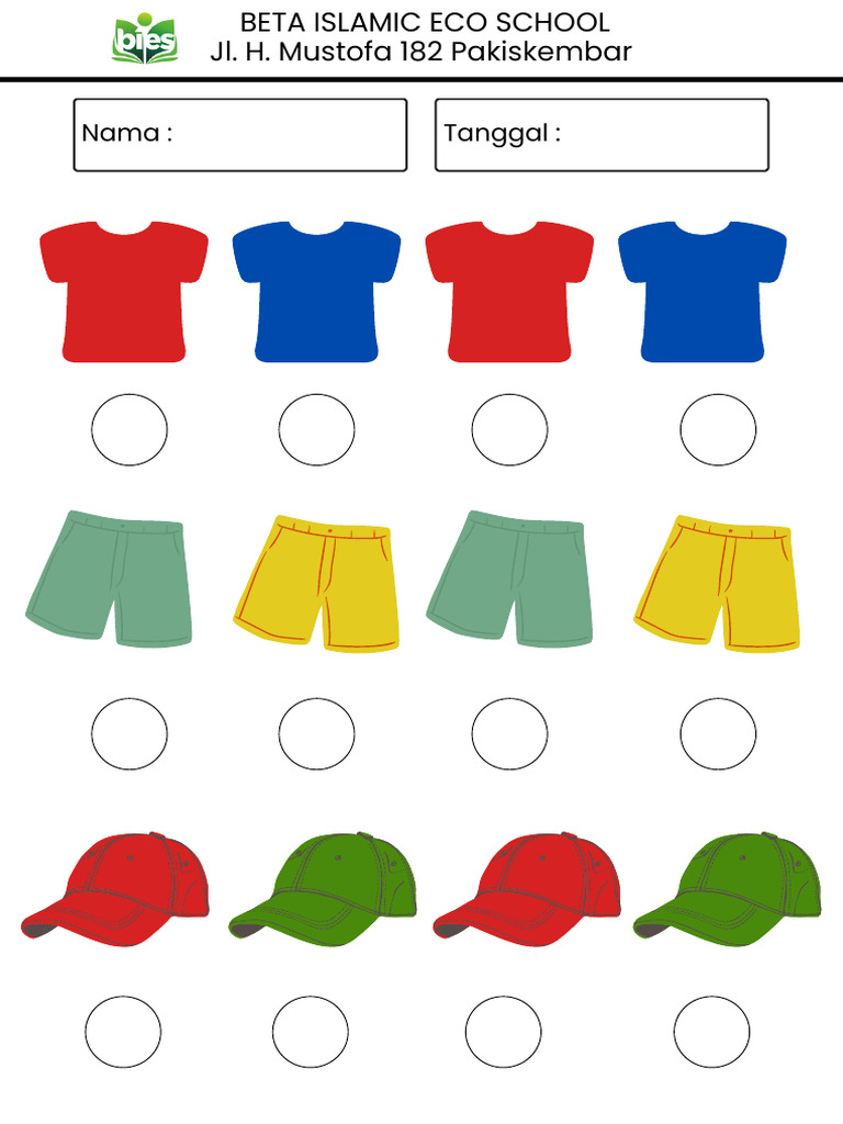 Worksheet pola baju dan menulis nama pakaian PDF