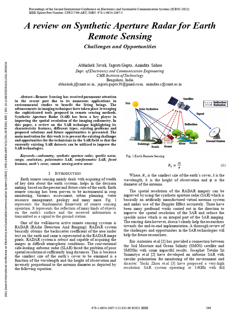 A Review On Synthetic Aperture Radar For Earth Remote Sensing ...