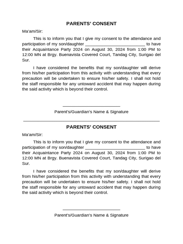 Parents-Consent For Acquaintance | PDF