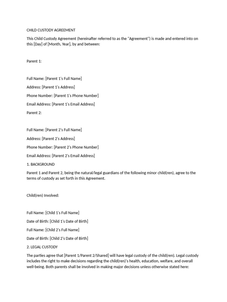 Child Custody Agreement Format | PDF