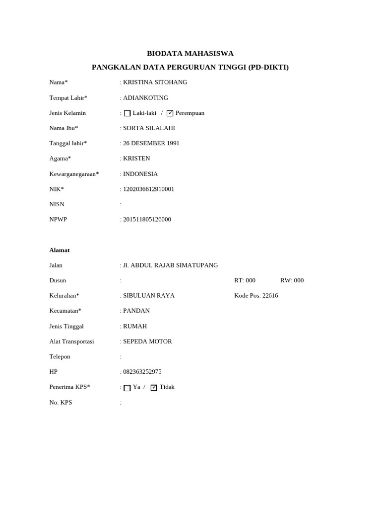 Biodata Mahasiswa Pdf
