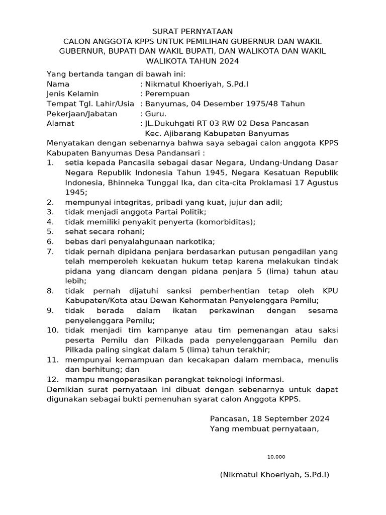 00 Surat Pernyataan Bermatrai | PDF