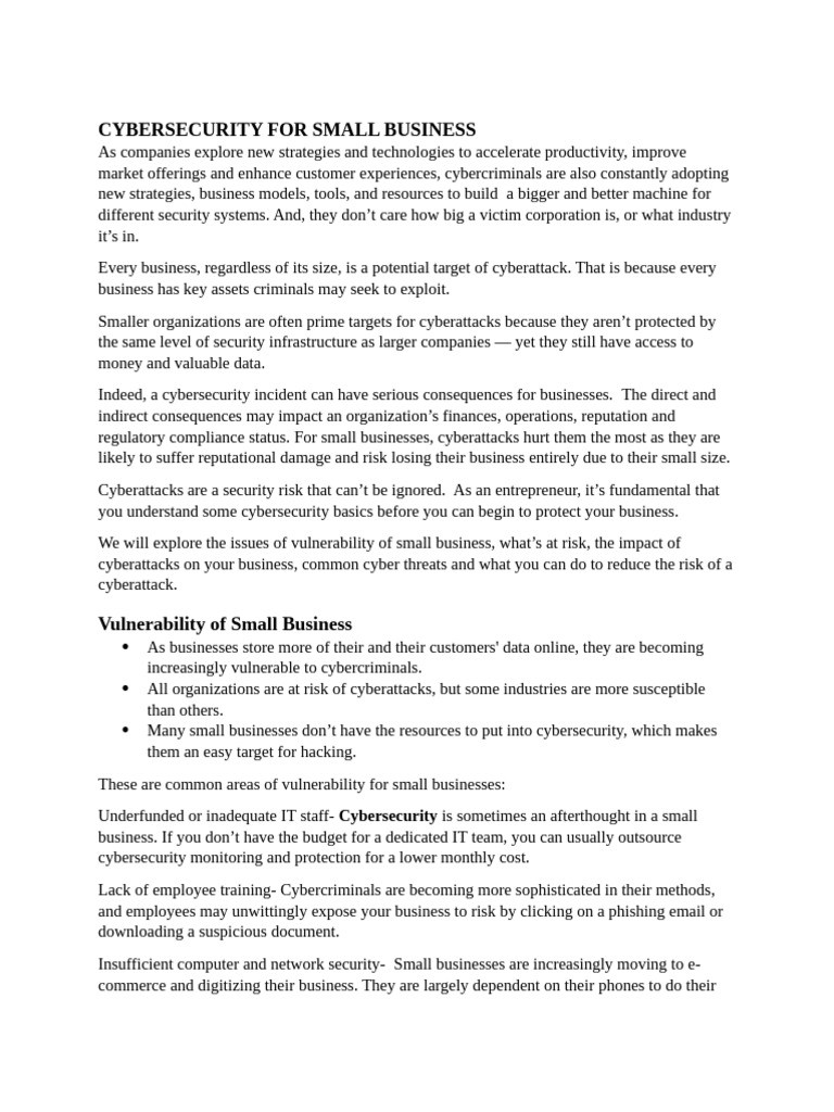Cybersecurity For Small Business Pdf