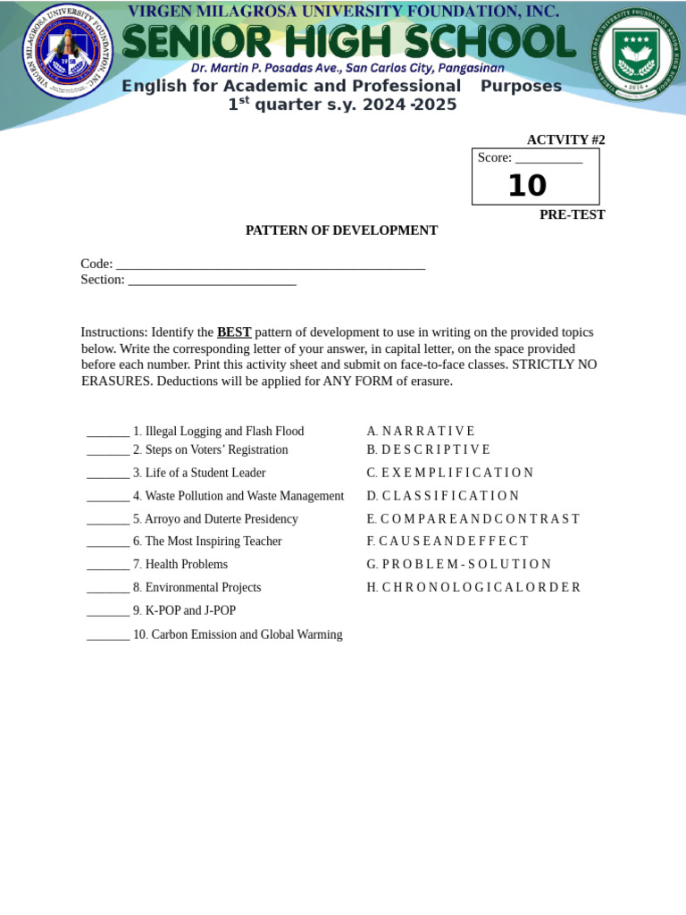 A2 - Pattern of Development - 0 | PDF