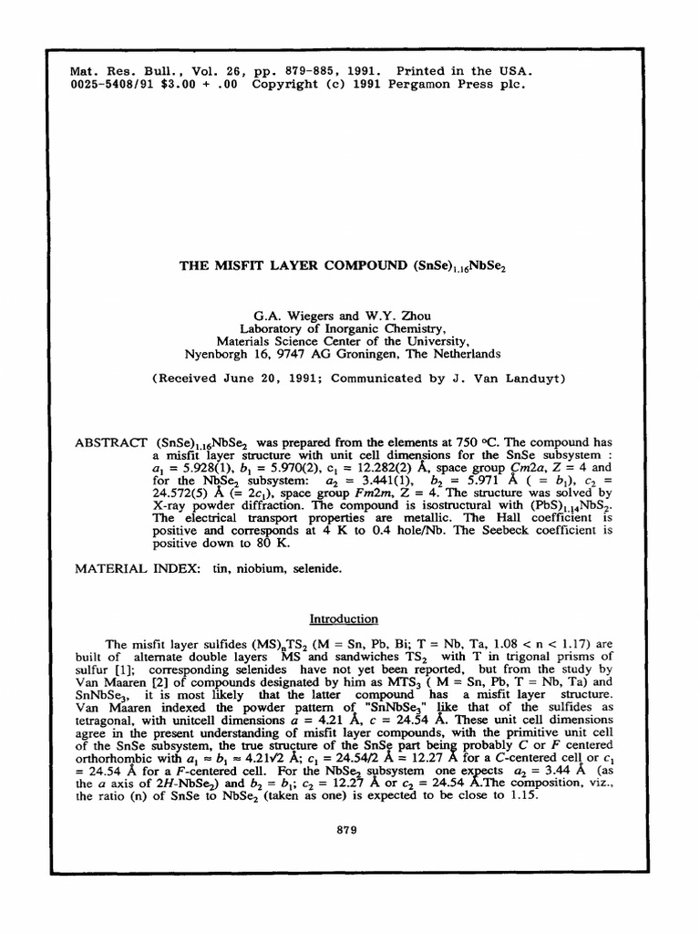 The Misfit Layer Compound (Snse) 1.16nbse2 | PDF