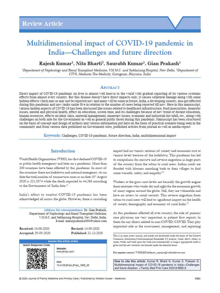 Multidimensional Impact of Covid 19 Pandemic In.13 | PDF