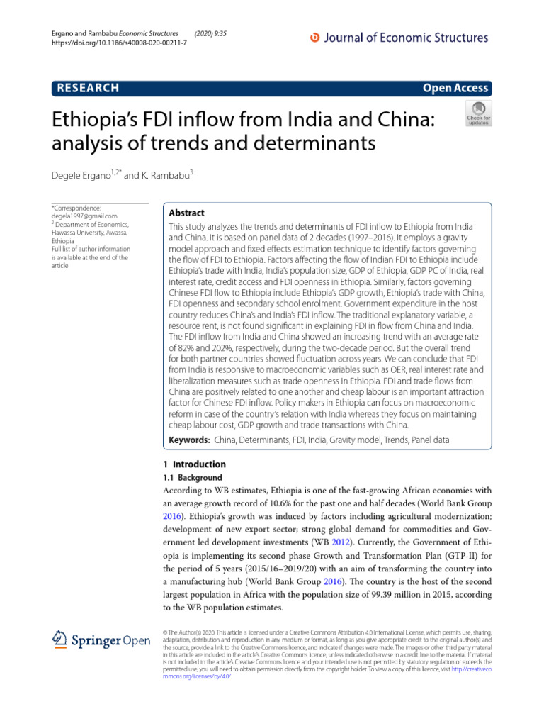 Ethiopia's FDI Inflow From India and China: Analysis of Trends and ...