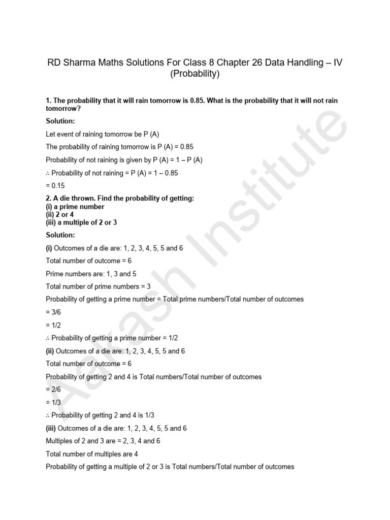 RD Sharma Maths Solutions For Class 8 Chapter 26 Data Handling | PDF ...