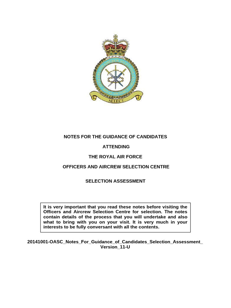 OASC Candidate Guidance Notes | PDF | Physical Fitness