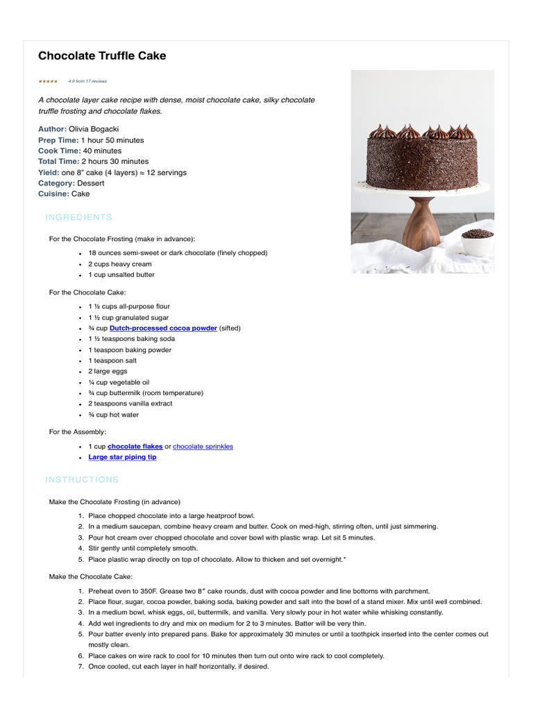 Chocolate Truffle Cake The Cake Blog | PDF