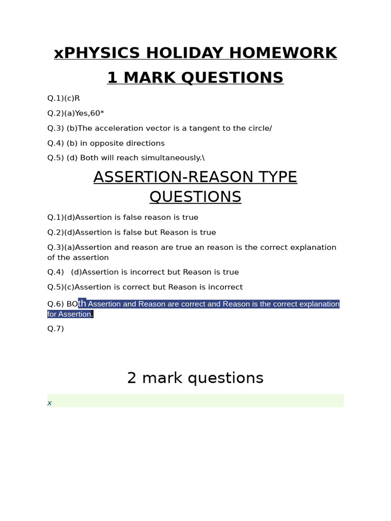 Physics Holiday Homework | PDF