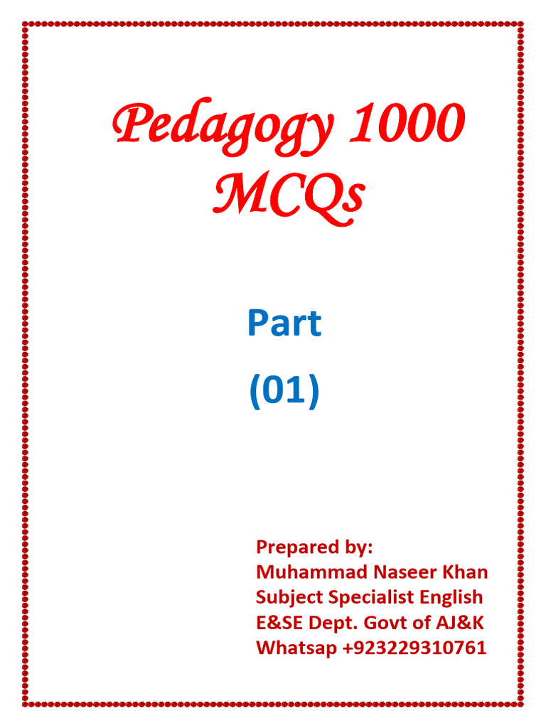 1000 Pedagogy Mcqs Part I Pdf