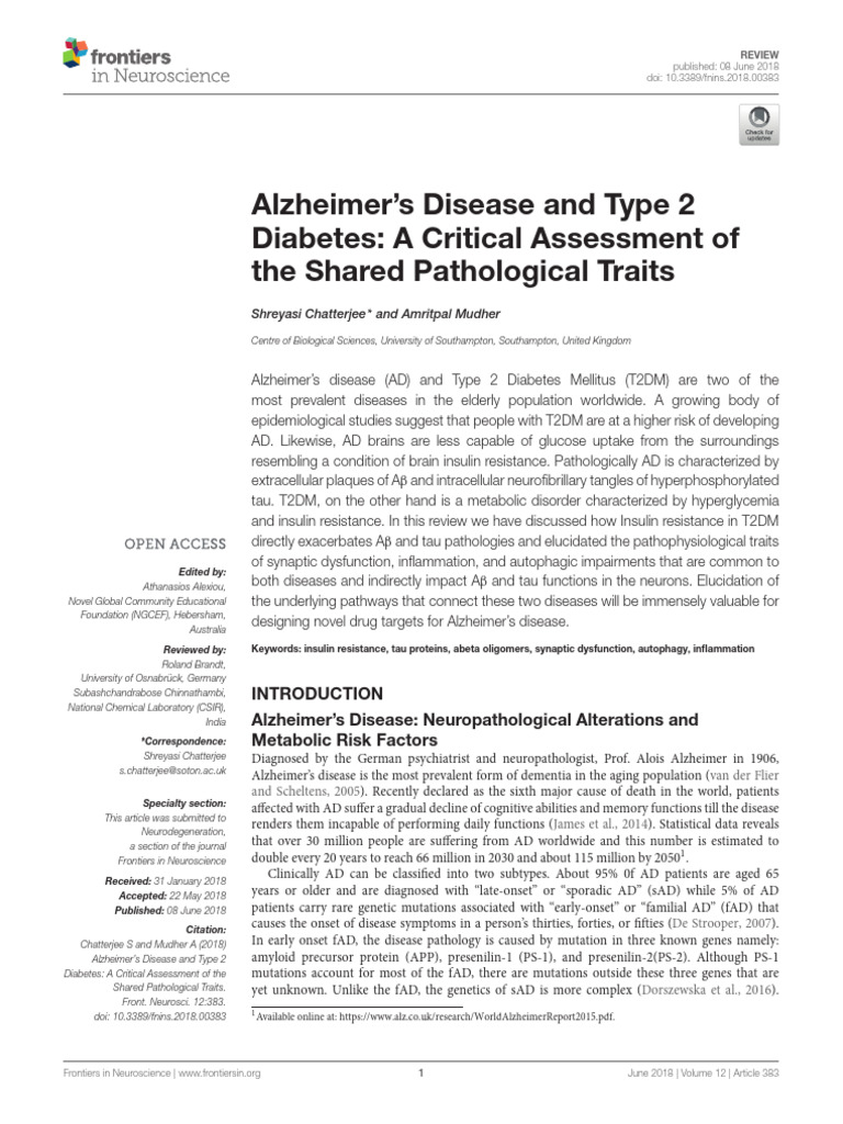 Alzheimer s disease and type 2 diabetes a critical assessment of the