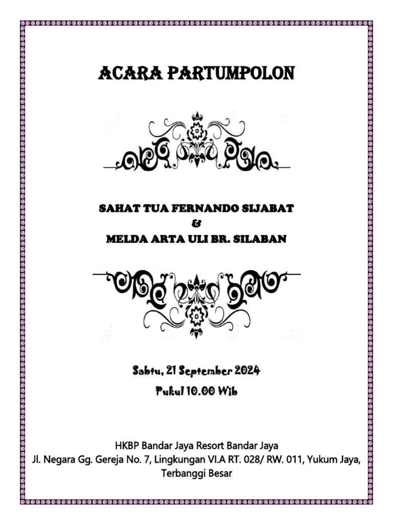 Acara - Partupolan - Sahat Sijabat & Melda Silaban | PDF