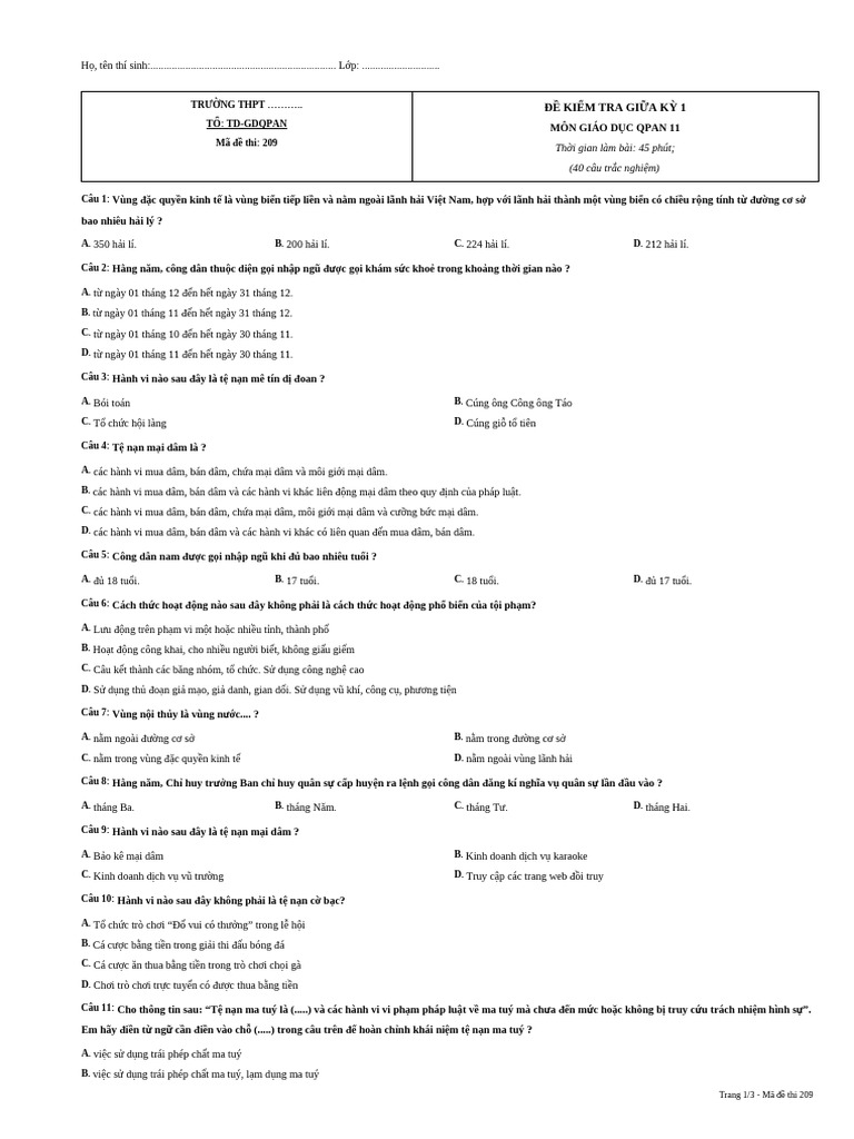 Bộ Đề Mã 209 | PDF